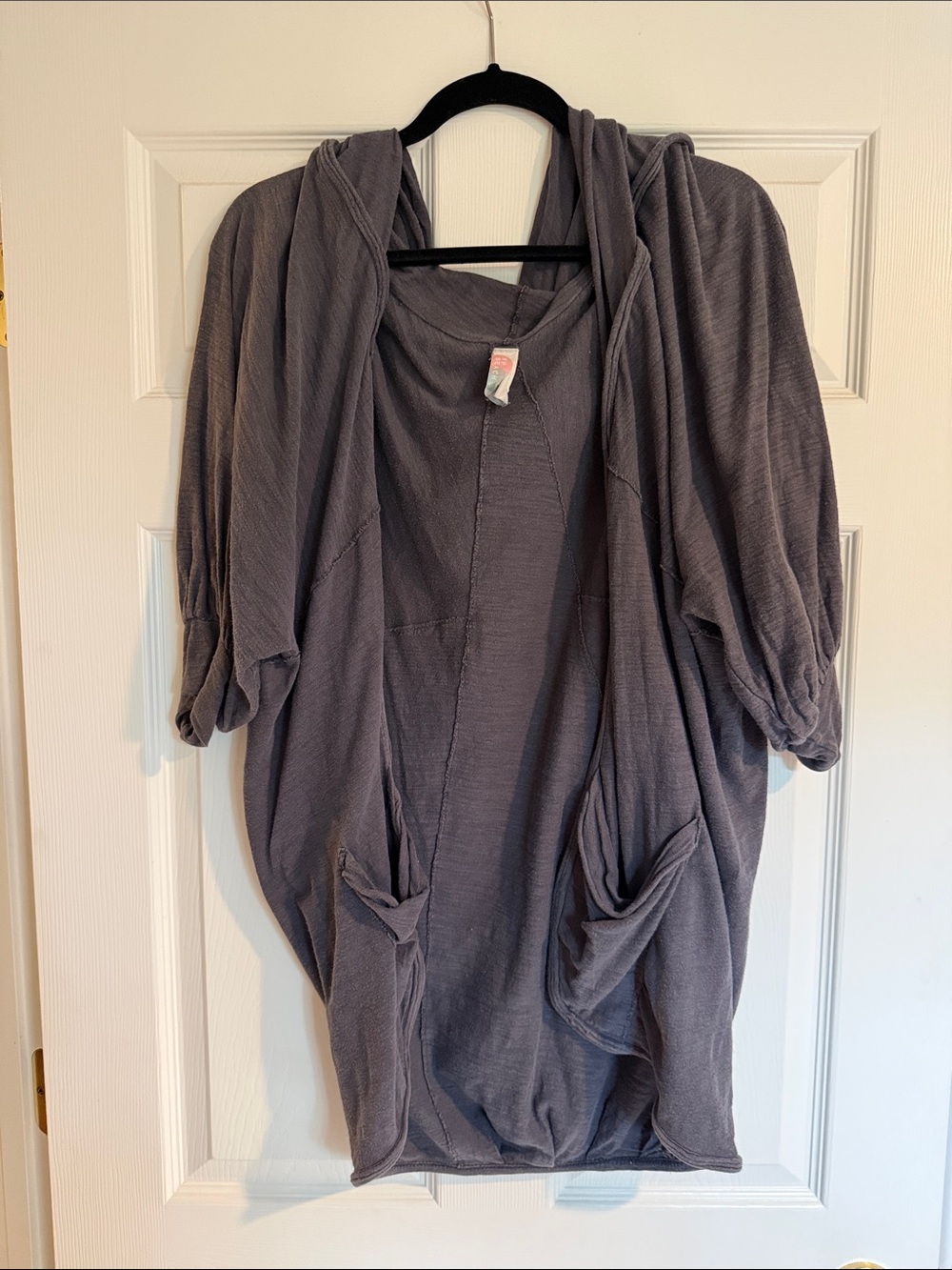 Free People Beach Gray/Blue Hooded Open Cardigan with Pockets
